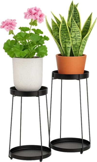 Lomera Plantenstandaard Set - Zwarte Plantenstandaard - Set Van 2 - Metaal Zwart - Plantenhouder - Plantentafel - Interieur Decoratie - Stijlvolle Standaards - Plantenrek - Plantenstandaard