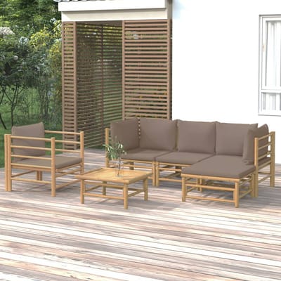vidaXL - 6-delige - Loungeset - met - kussens - bamboe - taupe
