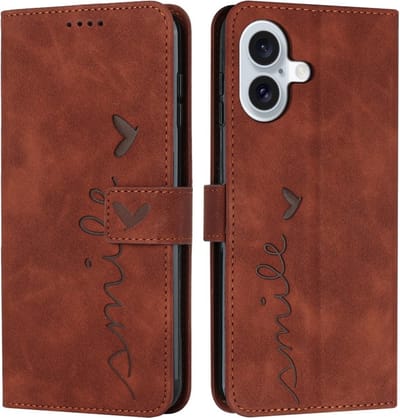 Coverup Hoesje - Geschikt voor iPhone 16 Hoesje - Coverup Smile Book Case - Bruin