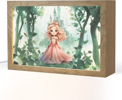 Nachtlampje 30x20 cm - Kinder lampje - Prinses - Kasteel - Bos - Meisje - Tafellamp kinderkamer - Slaapkamer lamp - Bedlamp kinderen - Kinderlampje stopcontact - Wandlamp babykamer - Nachtlampjes