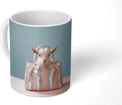 Mok - Koffiemok - Geitje - Tas - Pasteltinten - Strikjes - Mokken - 350 ML - Beker - Koffiemokken - Theemok