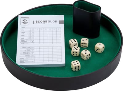 Dobbelset Compleet - Pokerpiste 26 cm - Pokerbeker - 6 Dobbelstenen 16 mm - Scoreblok - Poker & Dobbel Accessoire - Engelhart
