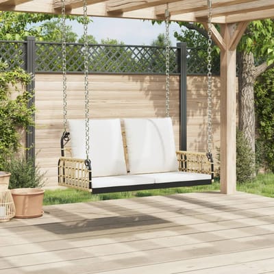 vidaXL - Schommelbank - met - kussens - 105x58x38 - cm - poly - rattan - en - staal