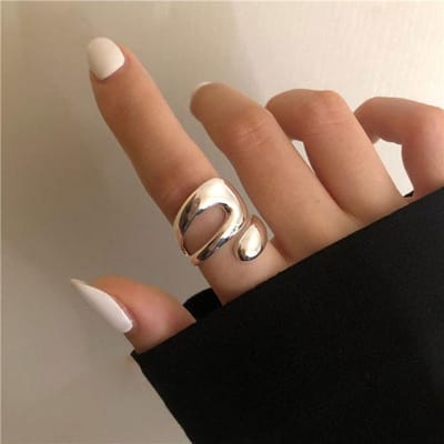 Bague ouverte incurvée irrégulière géométrique en argent sterling 925 pour femmes, bijoux de fête exquis, cadeaux d'anniversaire S-R974 brown