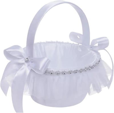 Bloemenmand - Bruiloft Accessoire - Decoratie Bruiloft - Met Kant Decoratie - 19 cm Hoog - Wit