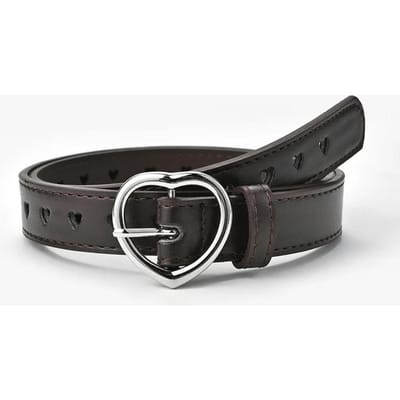 Ceinture en Faux Cuir Enfants Ceintures Mignonnes à Boucle Cœur de Pêche pour Filles Ceinture de Taille Solide Œillets Cœur d'Amour 90cm