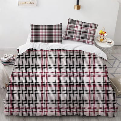 Ensemble Housse de Couette à Rayures Plaid Polyester Ensemble de Literie pour Enfants Adolescents Adultes King Queen Taille Complète Housse de Couette Noir et Blanc US Twin(172x218cm)
