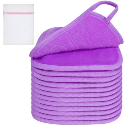 Herbruikbare Make-up Remover Doeken met Wasbare Reistas - 12 Pack Microfiber Gezichtsreiniging Pads