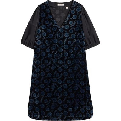 White Stuff Cleo Velvet Mix Dress Black Print Maat: 10 | Blousejurken Outlet | Dames | Zwart