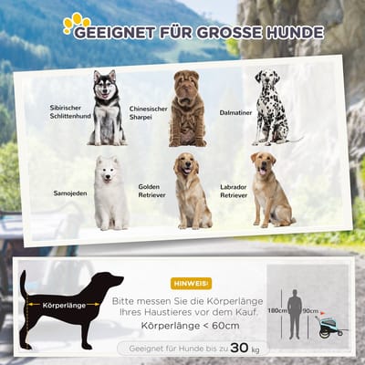 HAUSS SPOLE Dierenbuggy – 2-In-1 Hondenfietskar – 170 X 77 X 90 Cm – Staal En Oxfordstof – Blauw – Voor Honden Tot 30 Kg – Reflectoren