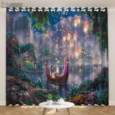 Rideaux de fenêtre Château de Princesse pour Chambre d'Enfants Filles Rideaux de Fenêtre Cuisine Rideaux de Fenêtre Bureau Rideaux de Fenêtre Salon 2x60Wx50H(CM)&Rod Pocket
