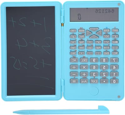 Rekenmachine met Schrijftablet - Rekenmachine Notitieblok - Leren en Werken - Oogbeschermend LCD Scherm - 10 Cijfers - Hemelsblauw