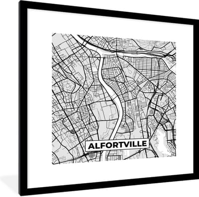 Fotolijst incl. Poster - Plattegrond - Alfortville - Stadskaart - Kaart - Frankrijk - 40x40 cm - Posterlijst