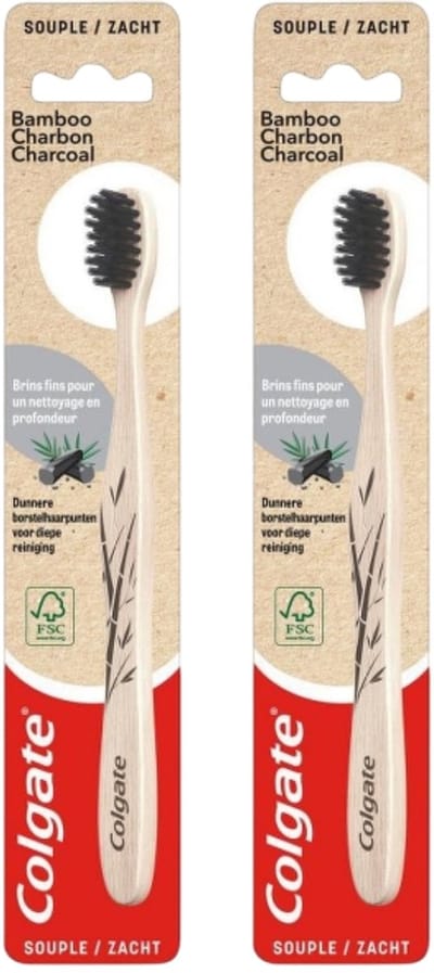 Colgate Tandenborstel - Bamboe Charcoal - Zacht & Milieuvriendelijk - Voordeelverpakking 2 Stuks