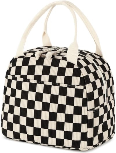 Tas-Picknicktas-Luxe Geïsoleerde Lunchtas - Zwart-wit Geblokt - Koeltasje voor Dames en Heren - Thermische Lunch Bag voor Werk en Picknick - Vershoudtas - 25.4x19x19 cm