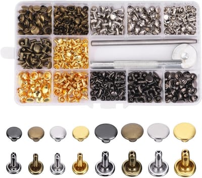 Set van 240 Koper Drukknopen, Leren Rivets en Metalen Knopen voor Handwerk, Kleding en Tassen in 4 Kleuren