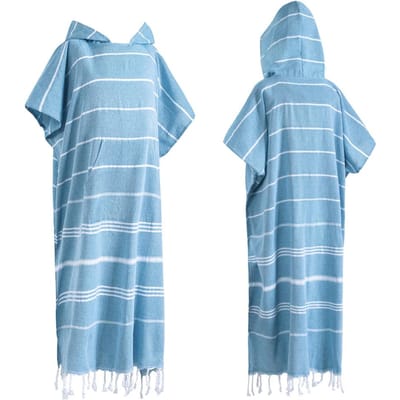 Turkse Draagbare Strandlaken Zandvrij Katoen Grote Surf Poncho met Capuchon Duikpak Wisseltowel Sneldrogend Zandvrij Badjas 75x100cm&1pc blauw