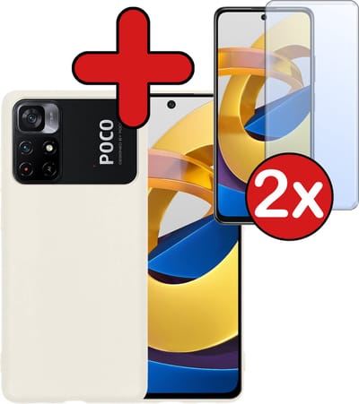 Hoesje - Met 2x Screenprotector - Geschikt voor Xiaomi Poco M4 Pro 5G - Sterk & Shockproof - Telefoon Hoes - Back Cover - Siliconen Case - Telefoonhoes - Wit