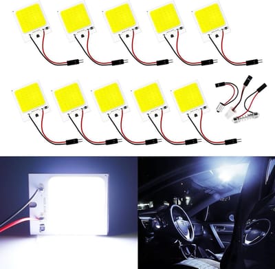 Set van 10 COB 48-SMD LED Panel Lampen voor Auto Interieurverlichting met Adapters