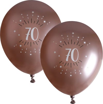 Santex verjaardag leeftijd ballonnen 70 jaar - 12x stuks - rosegoud - 30 cm - Feestartikelen