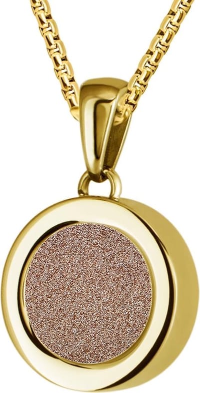 Quiges 12mm Mini Munt Hanger Verguld RVS met Champagne Glitter Munt en Anker Ketting 42-46cm
