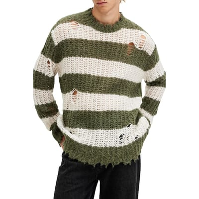 AllSaints Sid Crew Khaki/white Maat: XL | Gebreide Truien Outlet | Heren | Bruin