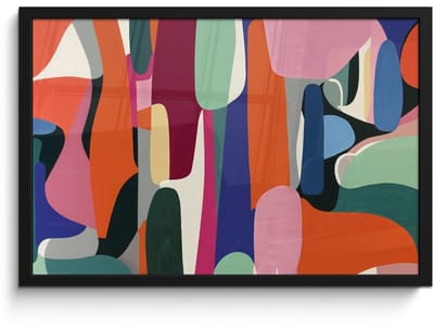 Poster in lijst - Fotolijst 60x40 cm - Posters - Vormen - Ritmisch - Kleuren - Abstract - Posterlijst zwart - Decoratie - Wanddecoratie woonkamer - Muurdecoratie slaapkamer