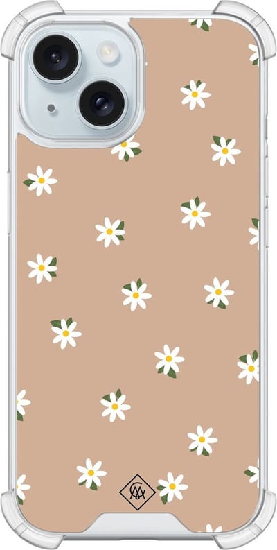 Casimoda® hoesje - Geschikt voor iPhone 13 - Sweet Daisies - Shockproof case - Extra sterk - Siliconen/TPU - Bruin/beige, Transparant