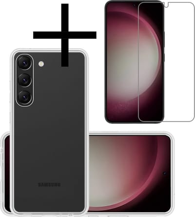 Hoesje - Met Screenprotector - Geschikt voor Samsung Galaxy S23 - Sterk & Shockproof - Back Cover - Siliconen Case - Telefoon Hoes - Transparant