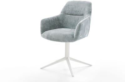 Eetkamerstoel Pejo-Flex kruispoot wit chenille pastelblauw 360° draaibaar rocker-functie pocketveer kern