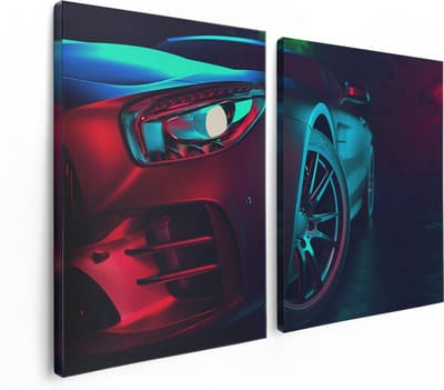 Artaza Canvas Schilderij Tweeluik Moderne Auto Van Dichtbij  - 120x80 - Foto Op Canvas - Canvas Print