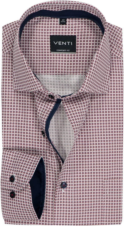 VENTI CASA MODA comfort fit overhemd - popeline - wit met rood en blauw dessin - Strijkvriendelijk - Boordmaat: 40 (EU maat: M)