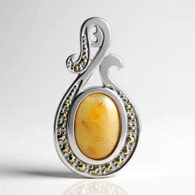 Cavill - Zilveren Hanger - 925 Sterling Zilver - 3,21 ct Rutielkwarts Ovaal - 0,157 ct Marcasiet - Elegante Braziliaanse Cabochon - Dames Sieraad