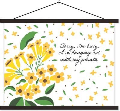 Posterhanger incl. Poster 40x30 cm - Schoolplaat - Quotes - Spreuken - Sorry I'm busy I'm hanging out with my plants - Textielposter - Zwarte latten