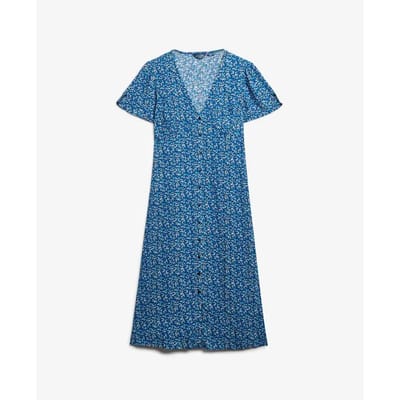 Superdry - Bedrukte midi-teadress met knopen en korte mouwen - Dames - Jurken