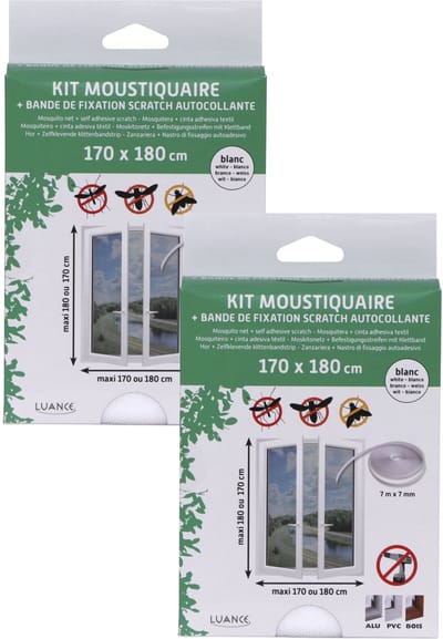 Luance Vliegen/insecten opzet raam hor - 2x - wit - 170 x 180 cm - hordoeken met klittenband
