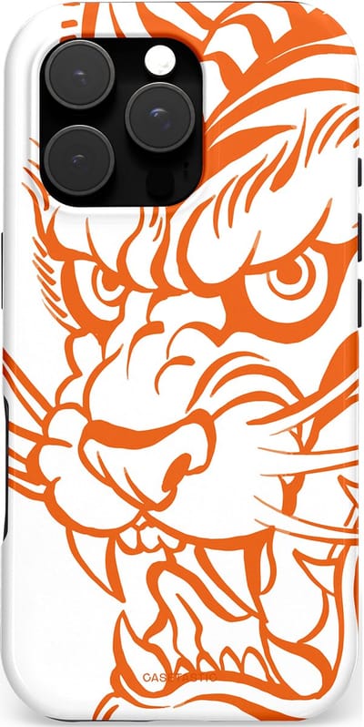 Casetastic hoesje geschikt voor Apple iPhone 16 Pro - MagSafe - Dubbellaagse bescherming - Wilde lijnen - Fashion Case - Wit Oranje Zand