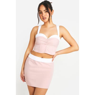 boohoo Dames Contrasterende tailleband bloemdetail mini-rok | Baby Roze | Maat: 40