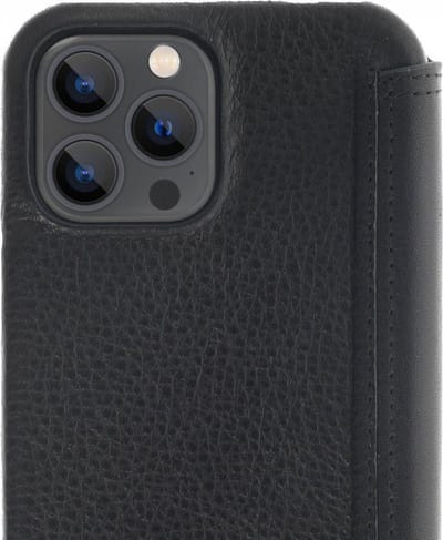 Minim Hoesje Echt Leer Book Case Zwart Geschikt voor Apple iPhone 13 Pro Max