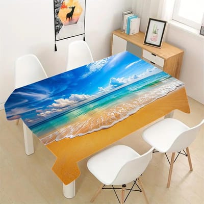 Zomerstrandtafelkleed - Rechthoekig, Wasbaar Polyester met Zon en Lucht Water Foto Design voor Eet- en Koffietafels 100x145cm