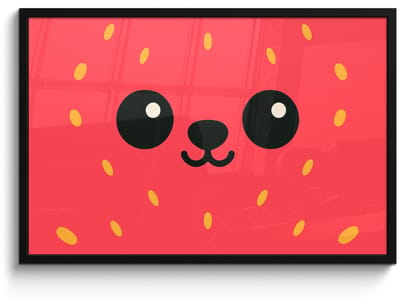 Poster in lijst - Fotolijst 90x60 cm - Posters - Kat - Aardbei - Cartoon - Posterlijst zwart - Decoratie - Wanddecoratie woonkamer - Muurdecoratie slaapkamer