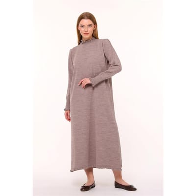 Dames Ruche Detailed Lang Gebreid Jurk