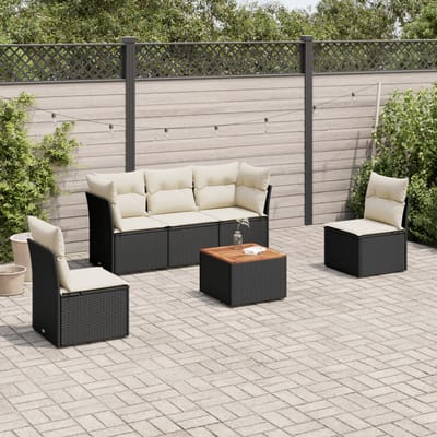 vidaXL - 6-delige - Loungeset - met - kussens - poly - rattan - zwart