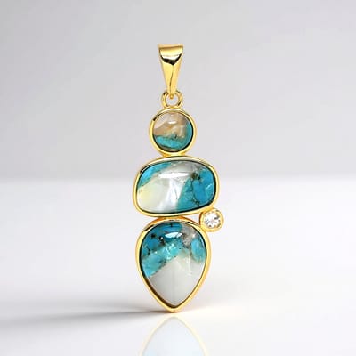 Cavill - Turquoise Mozaiek Hanger - 925 Sterling Zilver Verguld - 4 815 ct Turquoise & Witte Topaas - Druppelvormig Elegant Design
