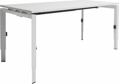 Linesto N4 bureau, hoogte instelbaar (65-85cm) met 160x80cm lichtgrijs zwevend 25mm blad en zwart (RAL9005) vierpoot N-frame (poot rechthoekig 66 x 26 mm.), (met geintegreerde kabelgoot)