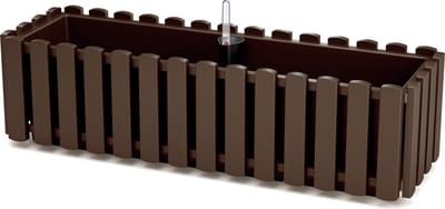 Fence-look plantenbak/bloembak - kunststof - 58 x 18 x 16 cm - houtbruin - hangend - voor binnen en buiten