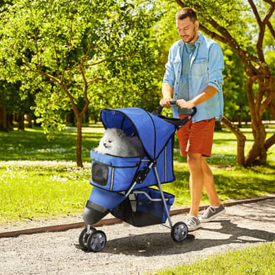 Hondenbuggy voor honden en katten, blauw, opvouwbaar & lichtgewicht, ideaal voor uitstapjes