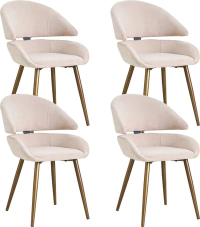 Colenis® - Torino Eetkamerstoel - Set Van 4 - Beige - Velvet - Fluweel - Design - Industrieel - Geborsteld Goud Poten - Metalen poten