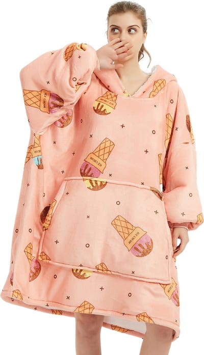 Badrock Hoodie deken - Fleece deken met mouwen en capuchon – Oversized hoodie deken met mouwen – Fleece TV deken – Plaid met mouwen –hoodie blanket - Warm & zacht – Fleece poncho - Draagbare deken – ijsjes