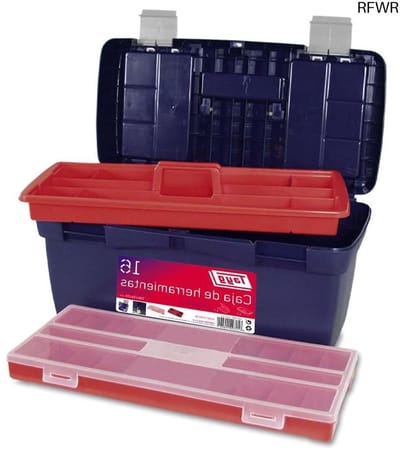 RFWR® Grote kunststof gereedschapskist met organizer en dubbele sluiting - Blauw/Rood